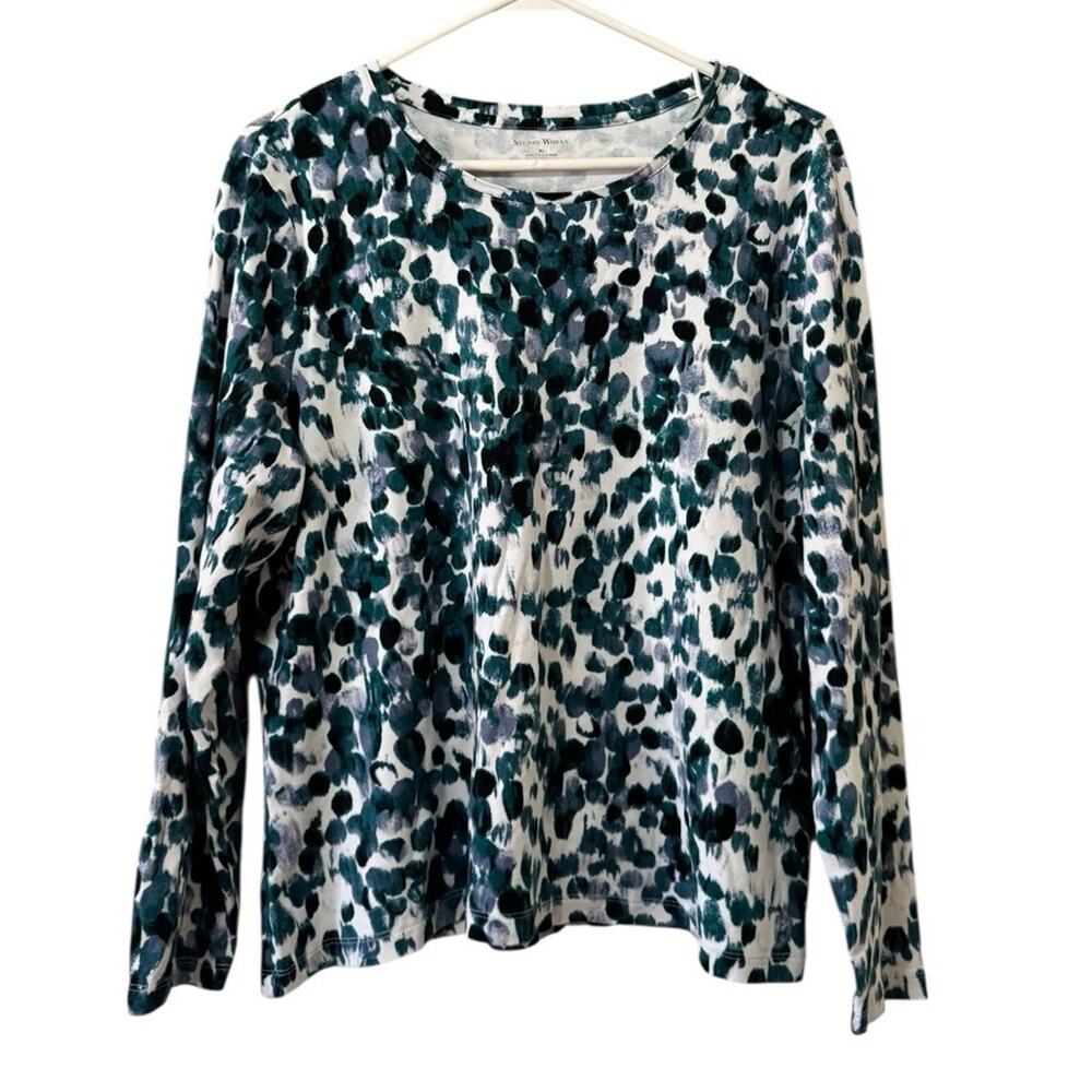 Studio Works Women Size XL Cotton Long Sleeve Shirt Colorful Casual Relaxed City
